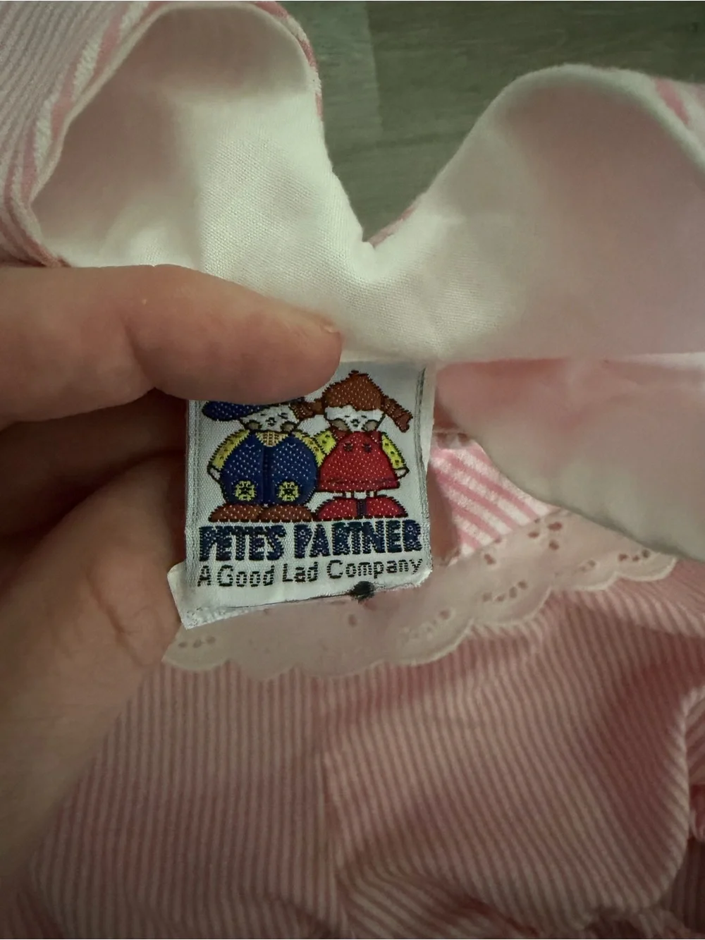 90s vintage Pink Striped Baby Romper with Fruit Appliqué